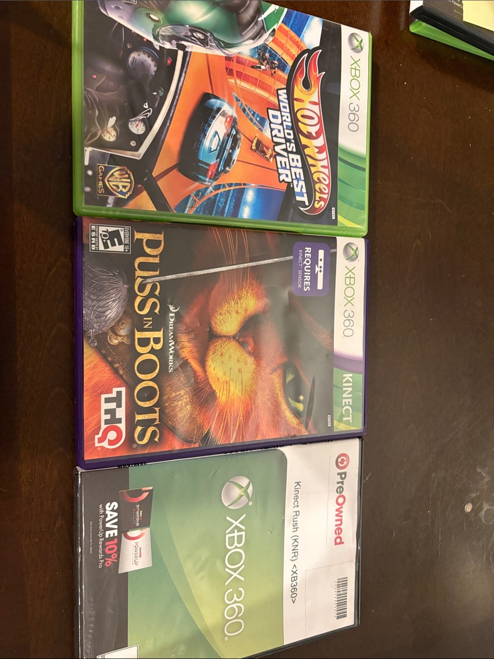 Xbox 360 Game Bundle - Hot Wheels & Puss in Boots & Kinect rush